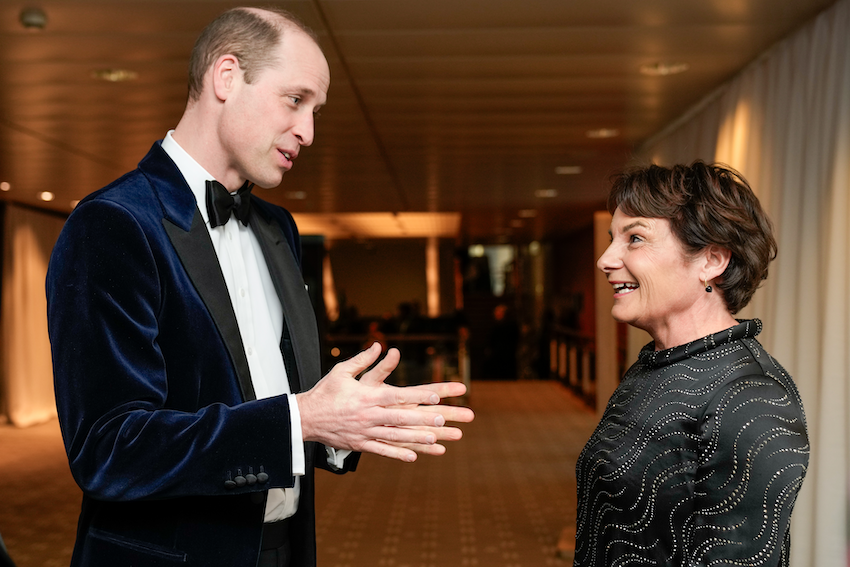 Prince William speaks with Elaine Bedell in the Royal Festival Hall.