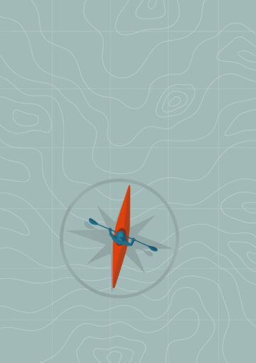 Illustration of a kayaker imposed onto a compass
