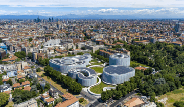 an aerial view of a university campus in the middle of a european city