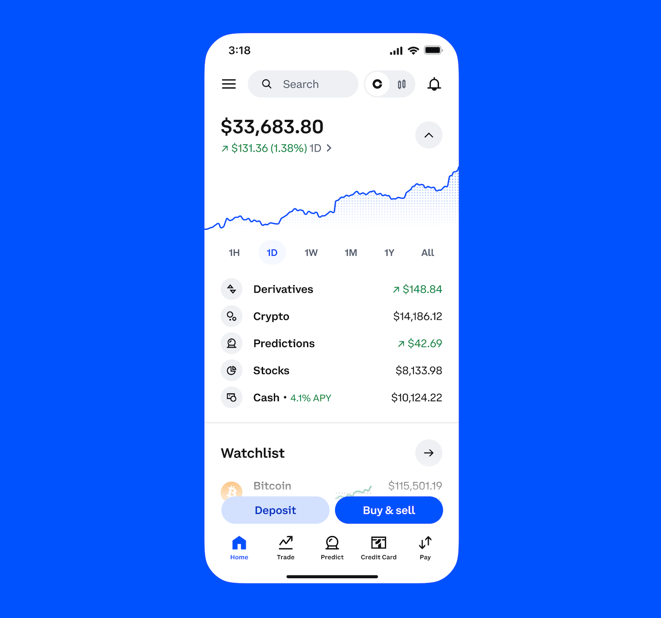 an image of a phone screen with the Coinbase app open showing increasing financial returns